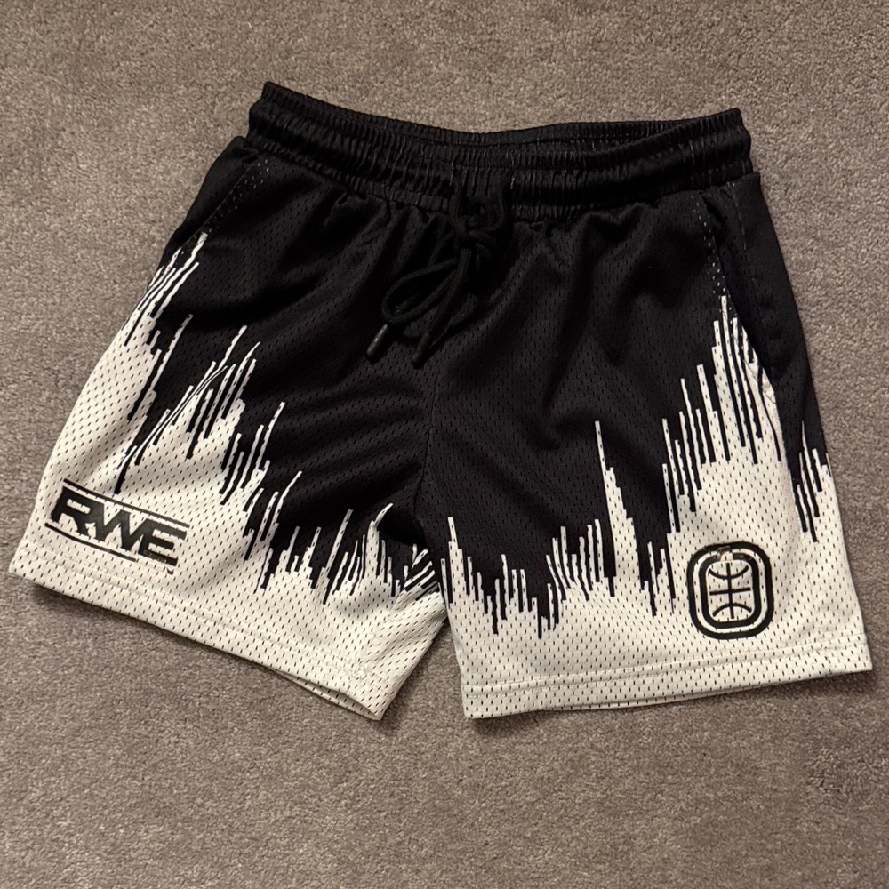 Black and White Overtime Boy's RWE Basketball Shorts Large